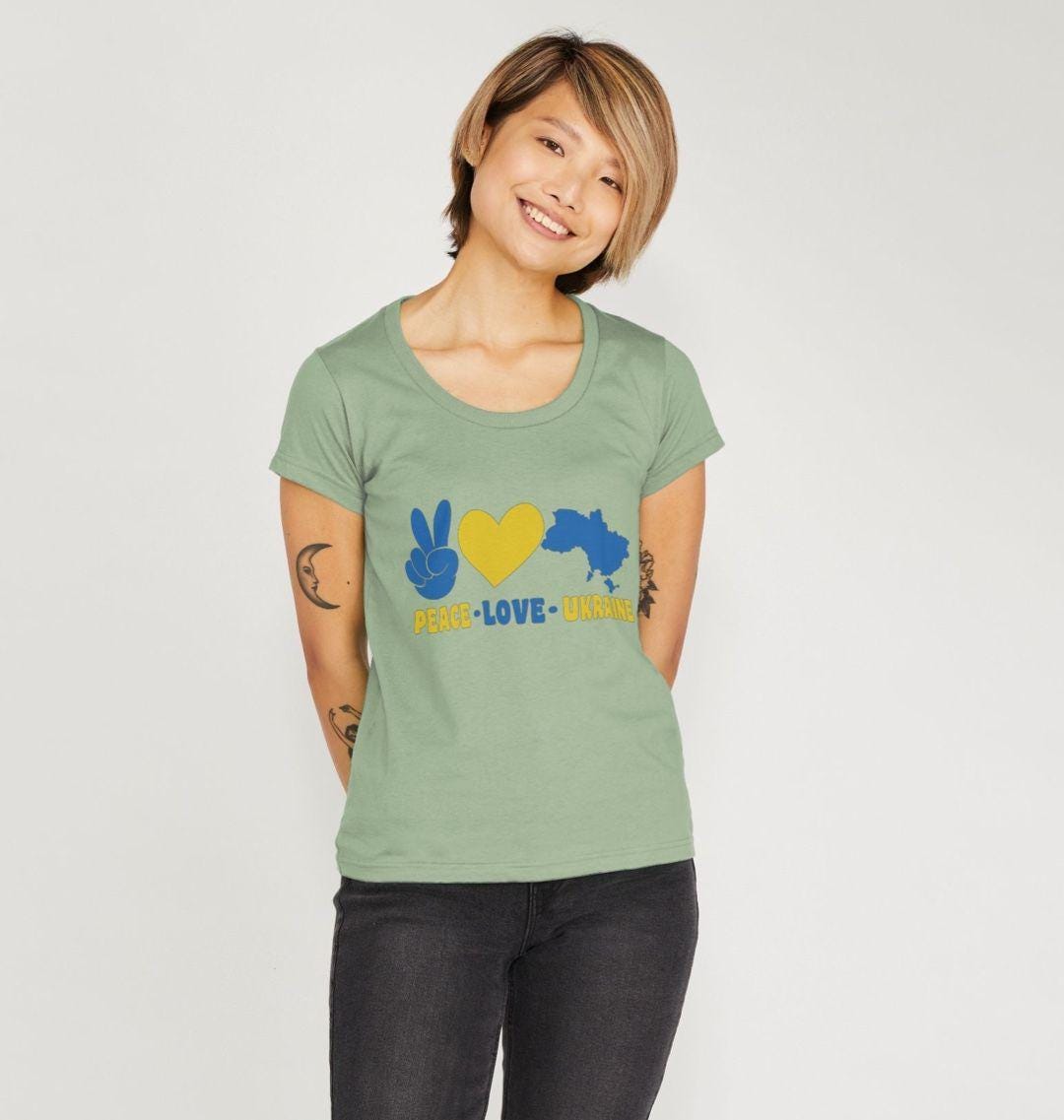 Chic Planet By Kat Wells Peace Love Ukraine T-shirt For Women