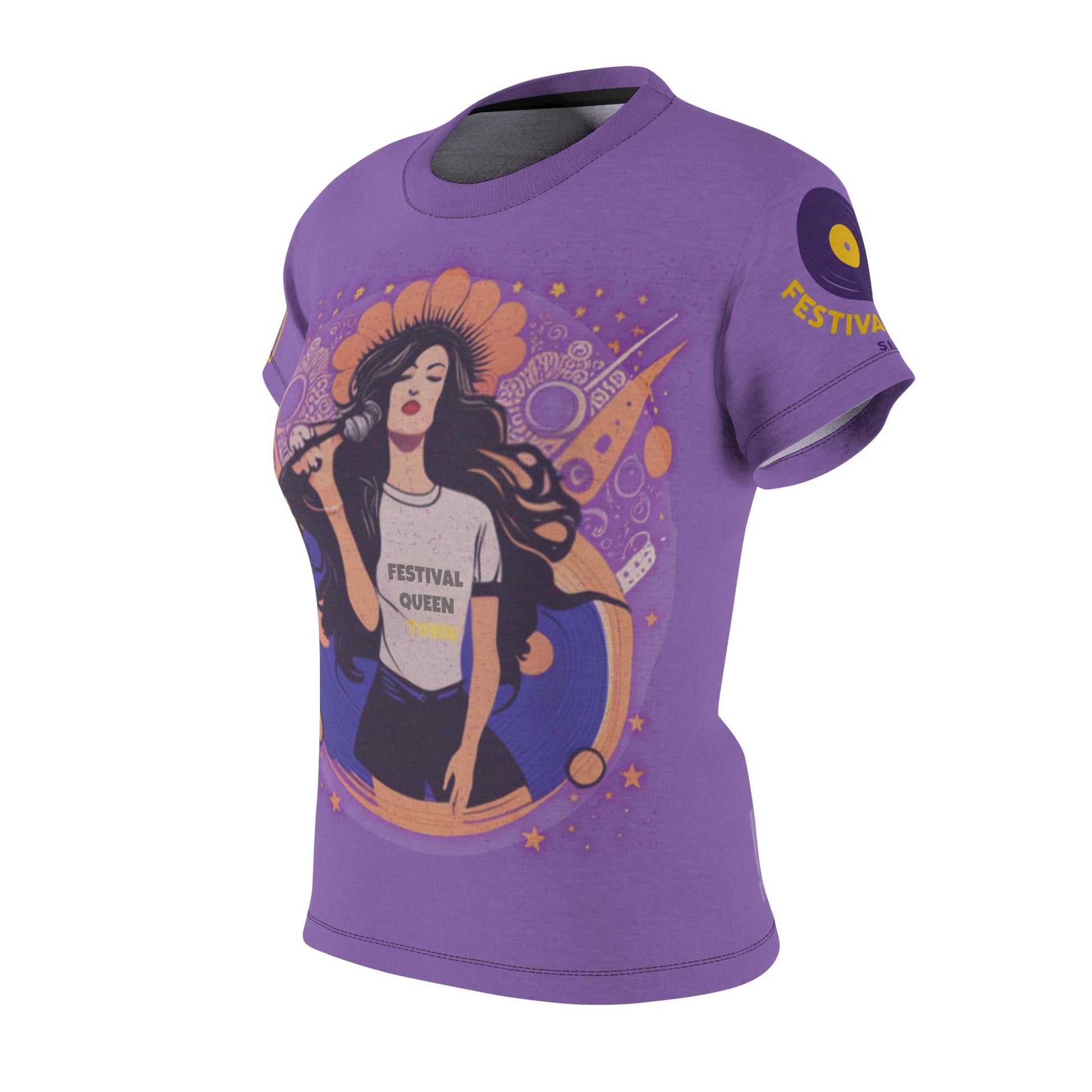 Festival Queen Town Graphic Tee All-Over Print Retro Music Shirt for Women