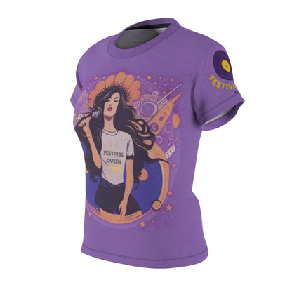 Festival Queen Town Graphic Tee All-Over Print Retro Music Shirt for Women