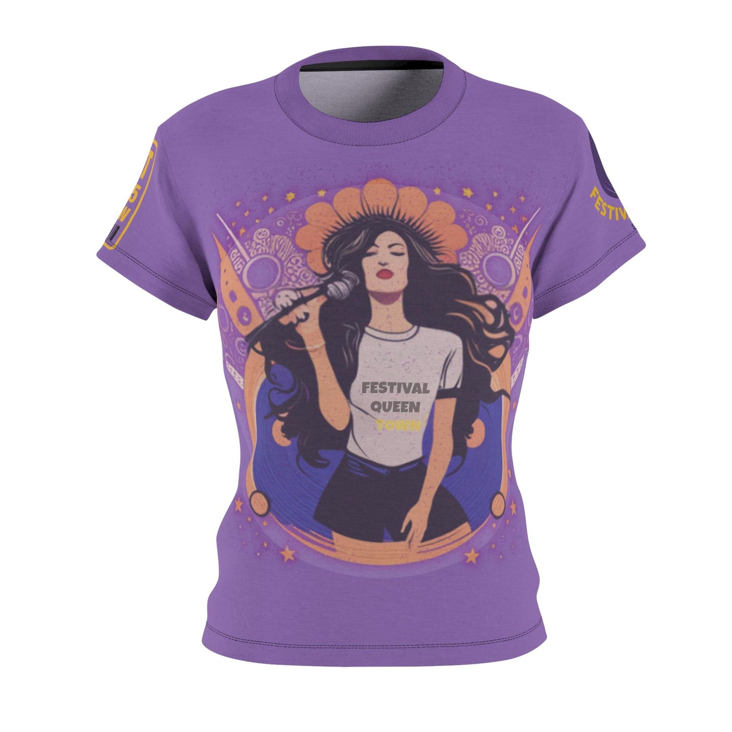 Festival Queen Town Graphic Tee All-Over Print Retro Music Shirt for Women