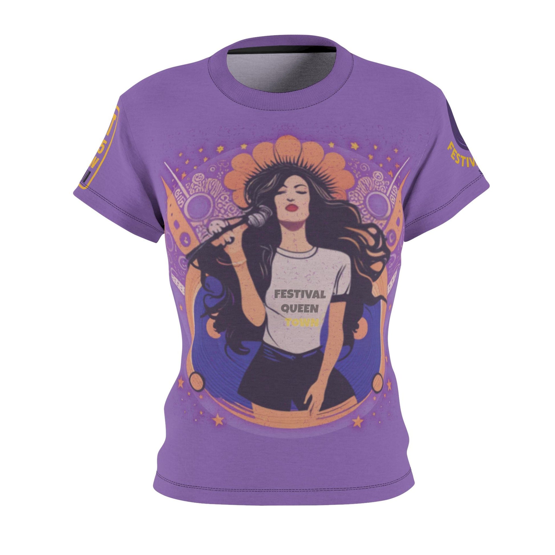 Festival Queen Town Graphic Tee All-Over Print Retro Music Shirt for Women